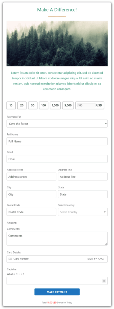 Stripe donation - a full functional form